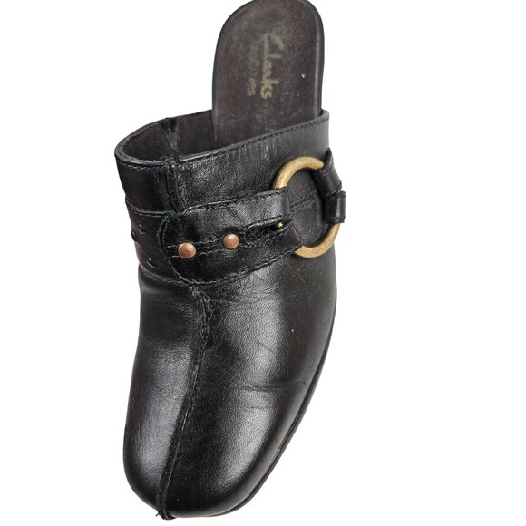 Clarks Bendables Womens Shoes Leather Slip-On Mule Clogs Buckle Size 7M Black - Picture 3 of 10